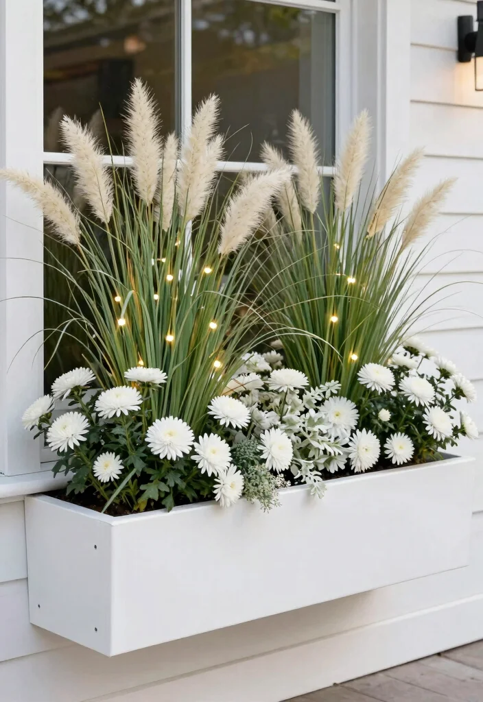 11 Best Fall Outdoor Window Box Ideas for Your Porch 3. Elegant Grasses for a Modern Touch 0
