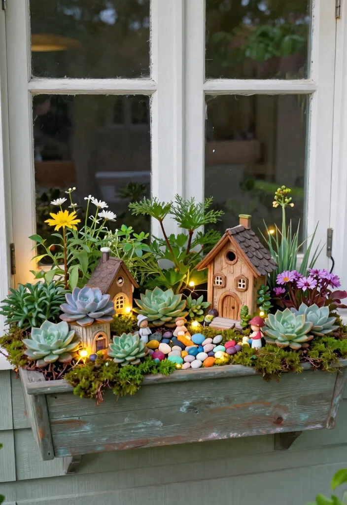 11 Best Fall Outdoor Window Box Ideas for Your Porch 5. Whimsical Fairy Garden Theme 0