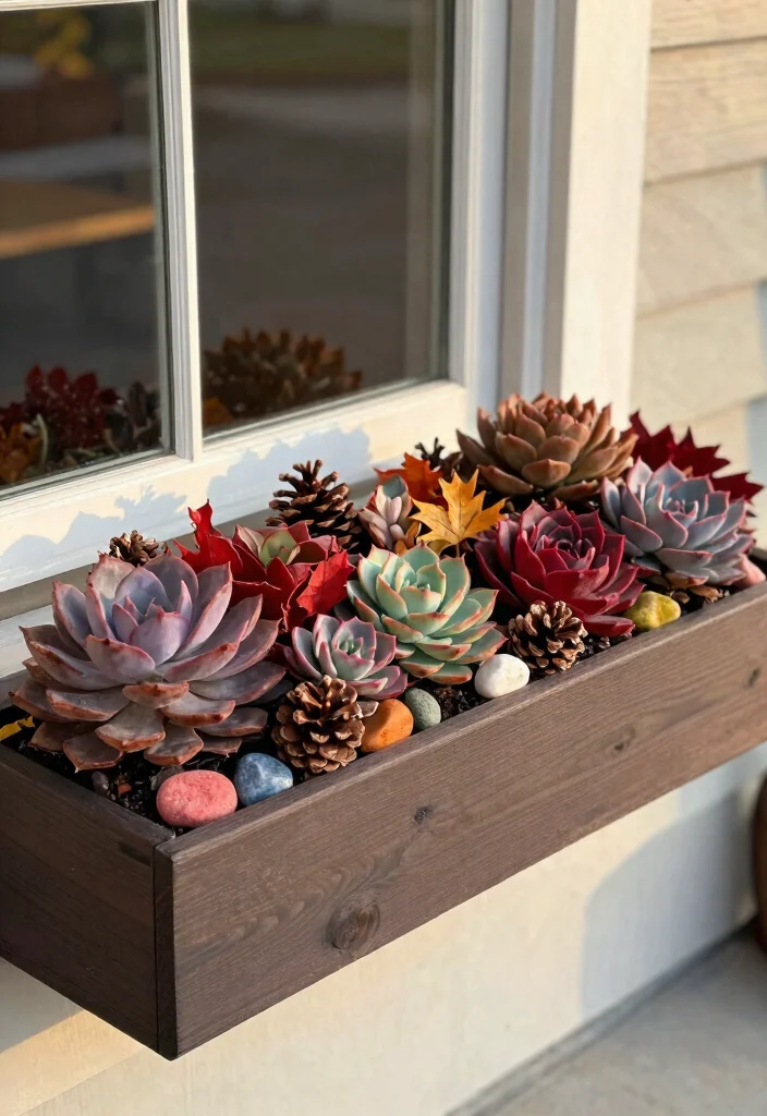 11 Best Fall Outdoor Window Box Ideas for Your Porch 8. Seasonal Succulents with a Twist 0