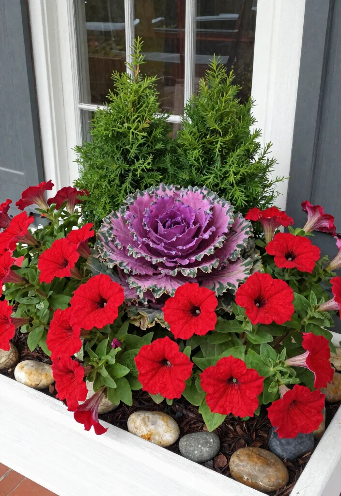 11 Best Fall Outdoor Window Box Ideas for Your Porch 9. Classic Red and Green Pairings 0