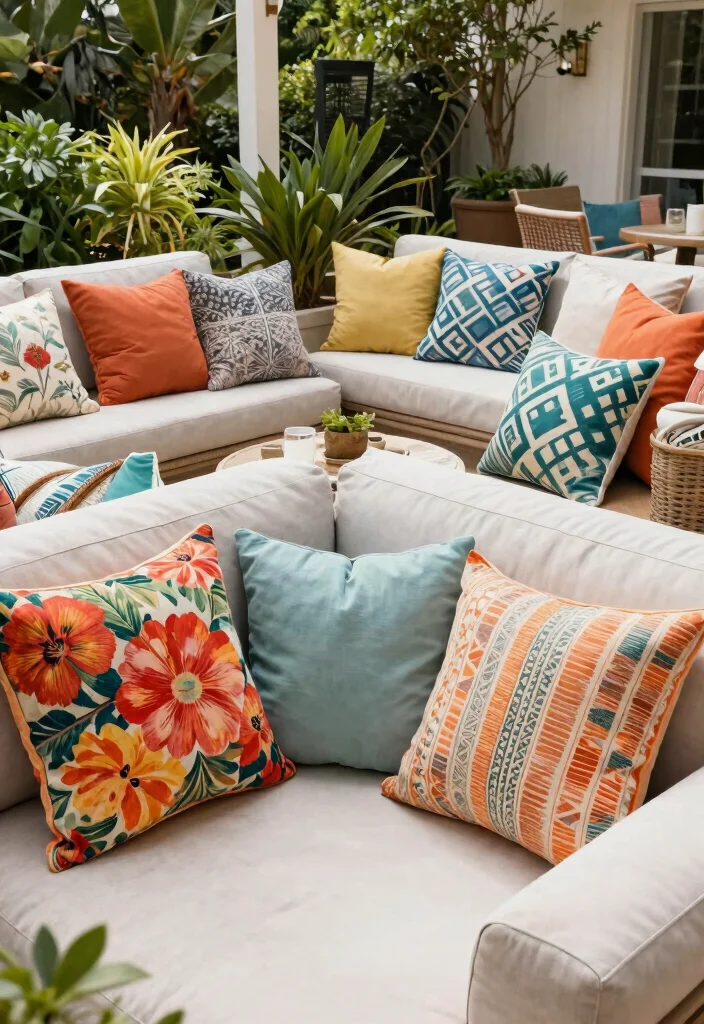 11 Best Patio Seating Decor Ideas for Large Gatherings 4. Colorful Throw Pillows 0