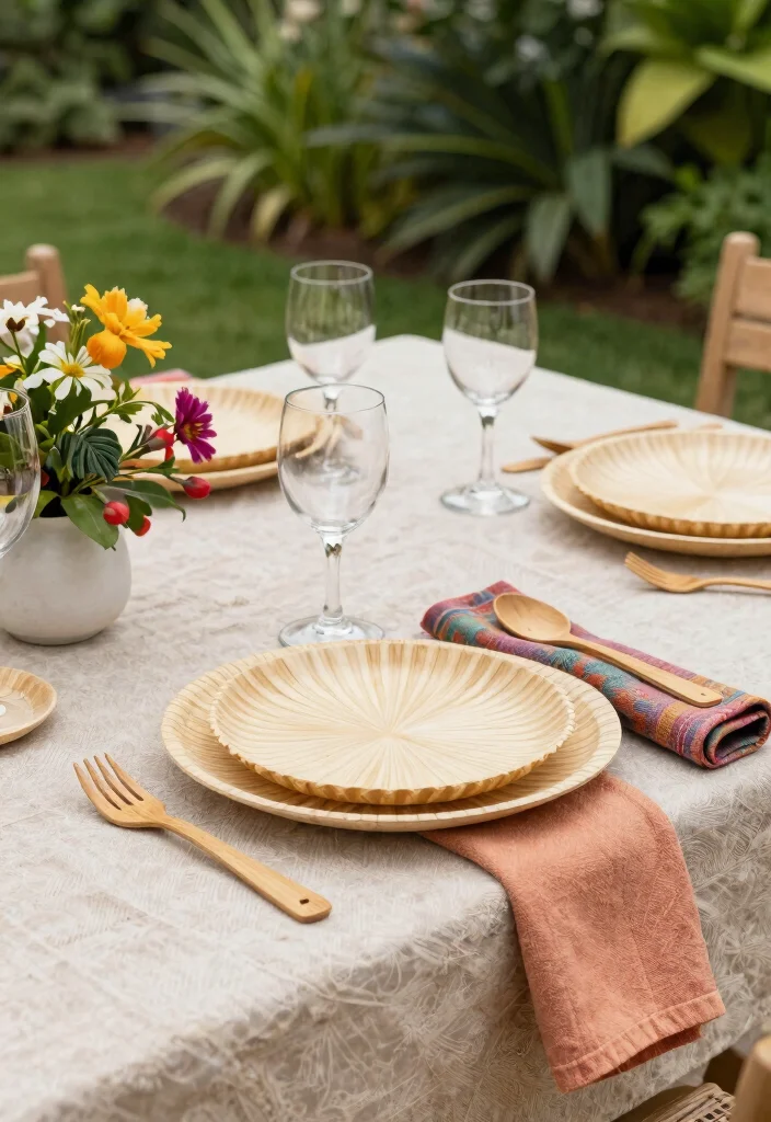 11 Elegant Patio Dining Decor Inspiration for Outdoor Meals 2. Eco Friendly Tableware 0