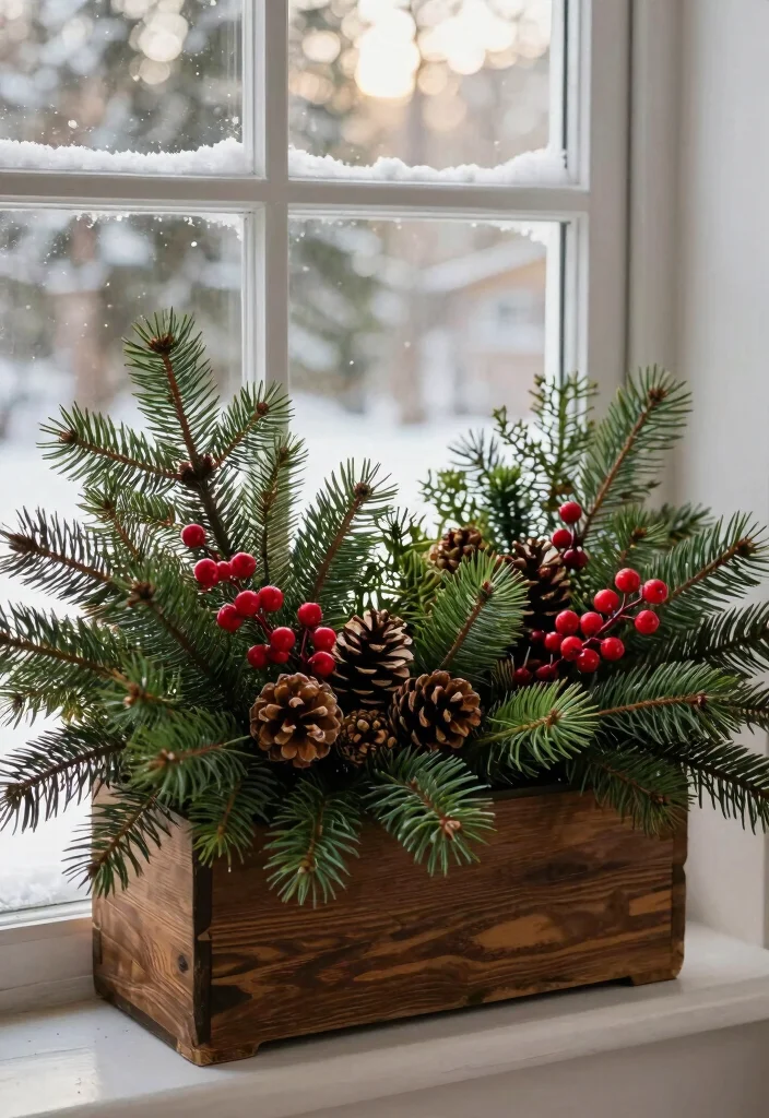 11 Festive Window Box Christmas Ideas for the Holidays 1. Evergreen Elegance 0