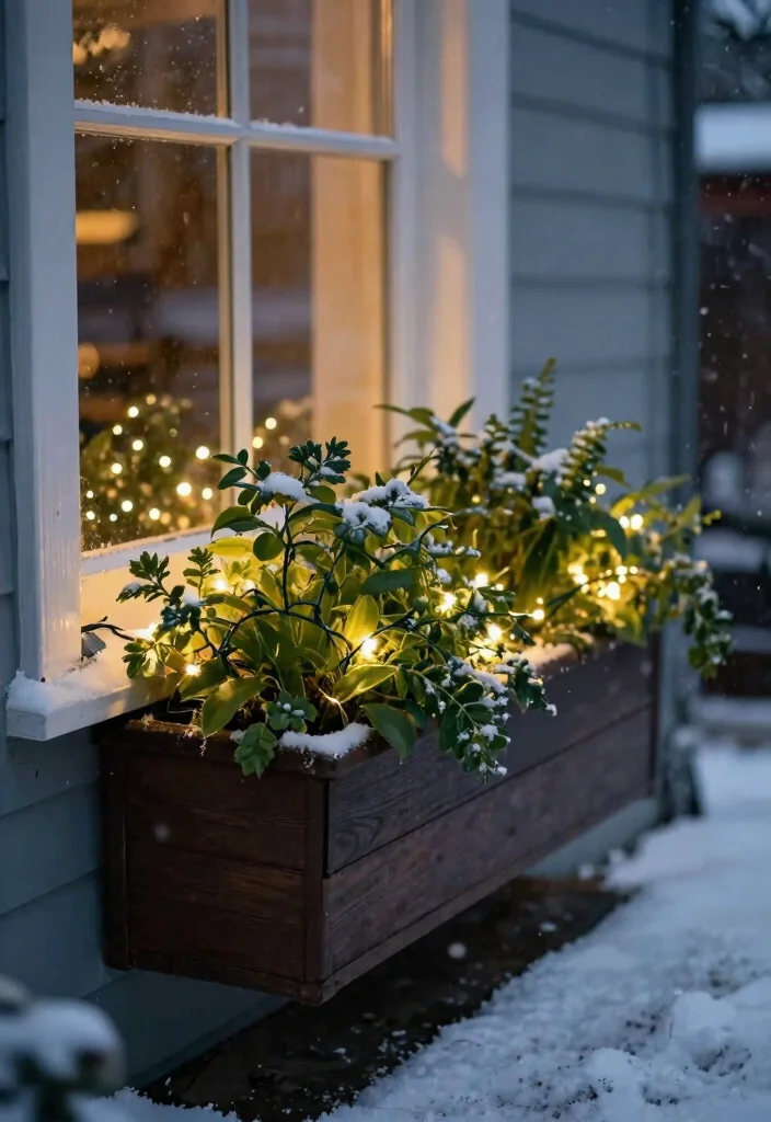 11 Festive Window Box Christmas Ideas for the Holidays 2. Festive Fairy Lights 0
