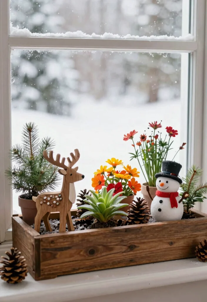 11 Festive Window Box Christmas Ideas for the Holidays 9. Holiday Themed Figurines 0