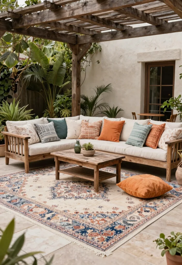 11 Magical Pergola Patio Decor Ideas You Will Love 8. Outdoor Rugs for Comfort 0