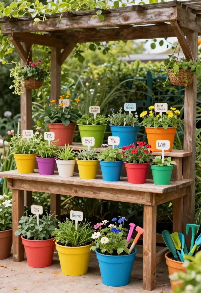 11 Magical Pergola Patio Decor Ideas You Will Love 9. Colorful Potting Stations 0