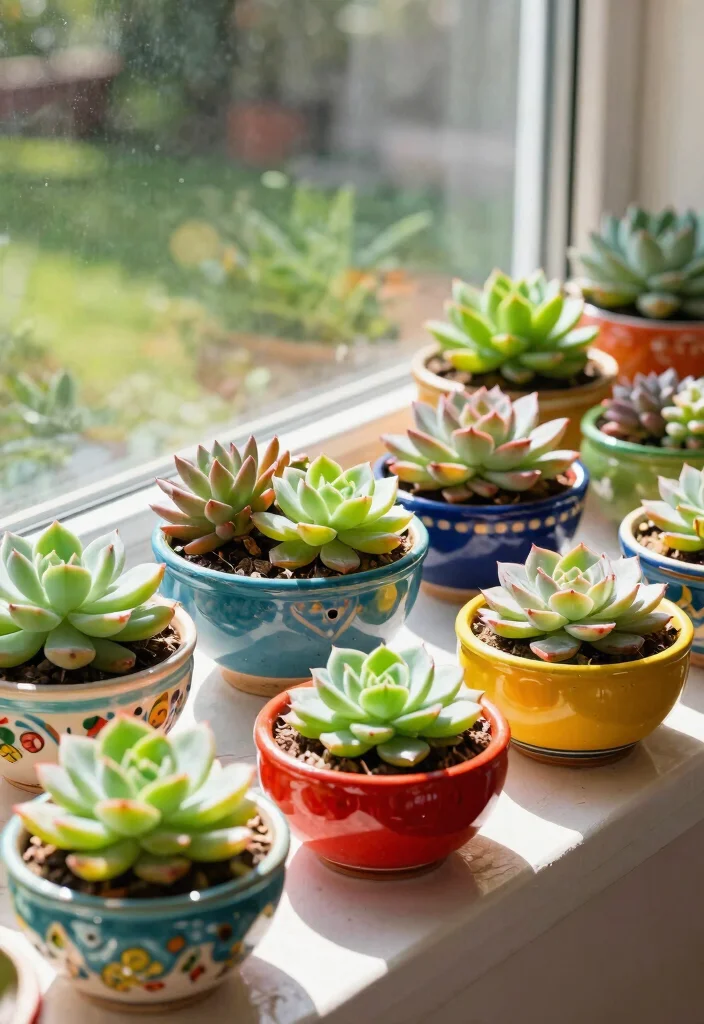 11 Modern Succulent Window Box Ideas for Low Maintenance 5. Colorful Ceramic Bowls 0