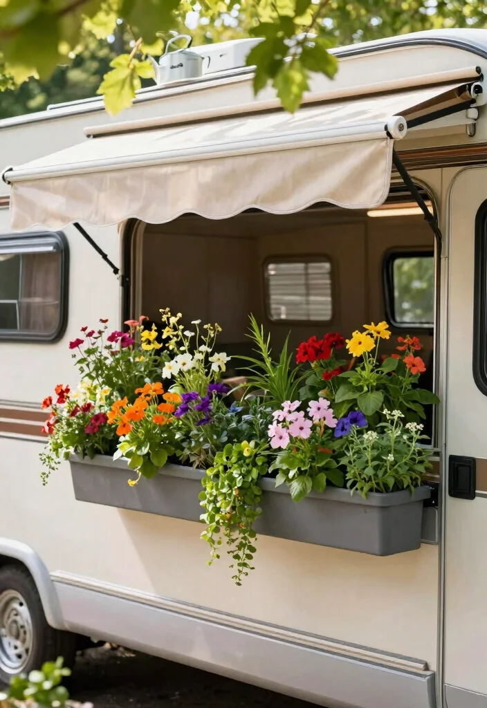 11 Must See RV Awning Ideas for Life on the Road 1. Garden Oasis Vertical Planters under the Awning 0