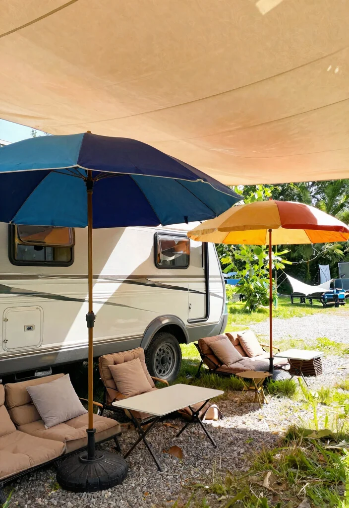 11 Must See RV Awning Ideas for Life on the Road 10. Portable Shade Solutions Umbrellas 0