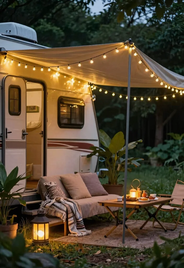 11 Must See RV Awning Ideas for Life on the Road 6. String Lights and Lanterns 0