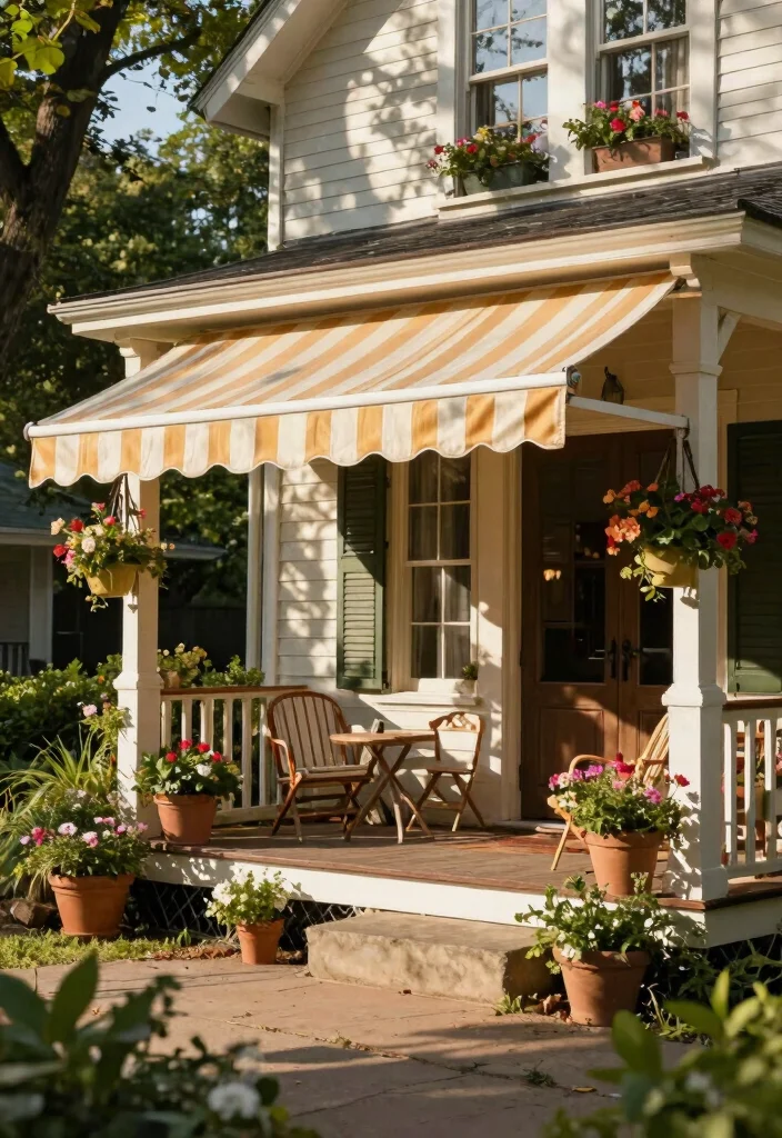 11 Welcoming Entry Awning Ideas for a Beautiful Home 5. Vintage Retractable Awning 0