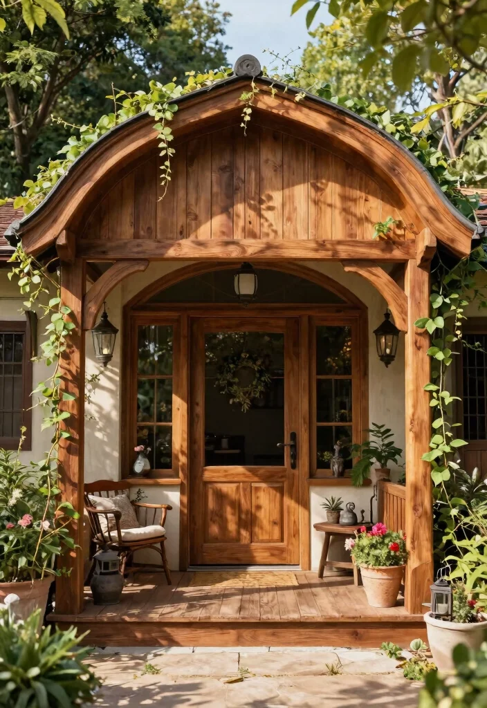 11 Welcoming Entry Awning Ideas for a Beautiful Home 6. Arched Wooden Awning 0
