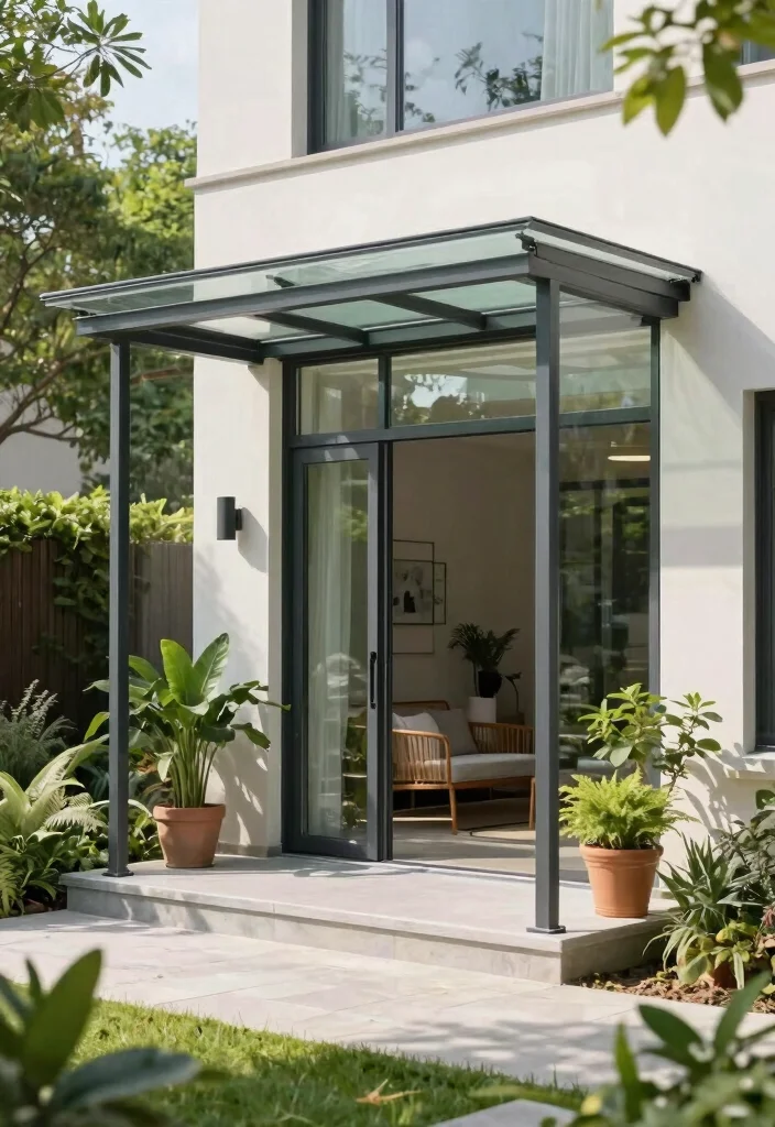 11 Welcoming Entry Awning Ideas for a Beautiful Home 7. Minimalist Glass Awning 0