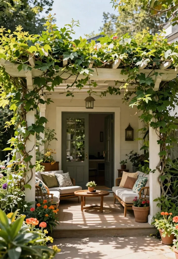 11 Welcoming Entry Awning Ideas for a Beautiful Home 9. Pergola Awning with Climbing Vines 0