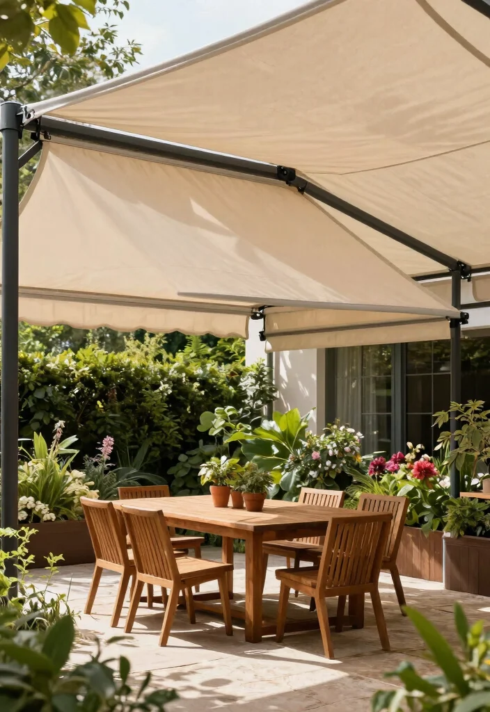 12 Beautiful Awning Canopy Ideas to Upgrade Your Patio 1. Retractable Fabric Canopy 0