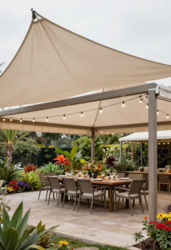 12 Beautiful Awning Canopy Ideas to Upgrade Your Patio 10. Canvas Shade Structure 0