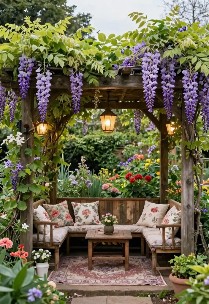 12 Enchanting Garden Awning Ideas for a Private Sanctuary 3. Cozy Pergola with Climbing Plants 0