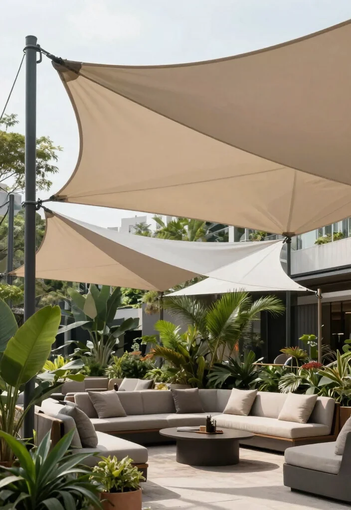 12 Enchanting Garden Awning Ideas for a Private Sanctuary 5. Sail Awnings for a Modern Touch 0