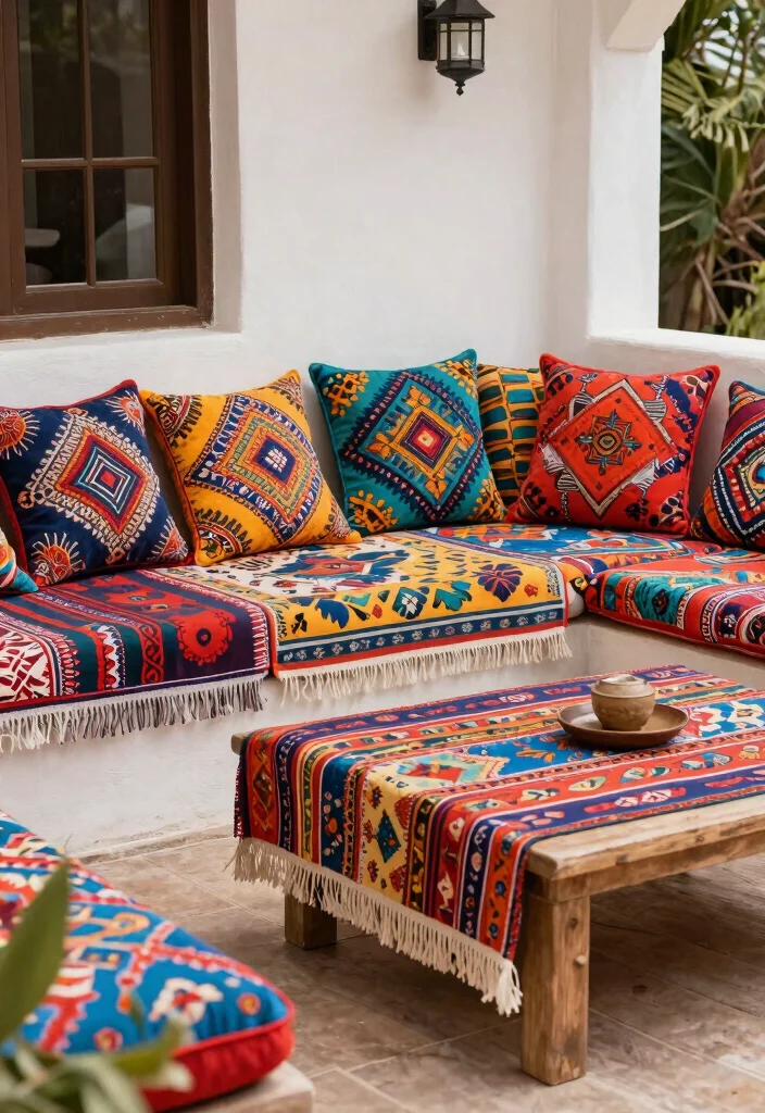 12 Most Stylish Patio Decor Ideas to Impress Your Guests 6. Bright and Bold Textiles 0