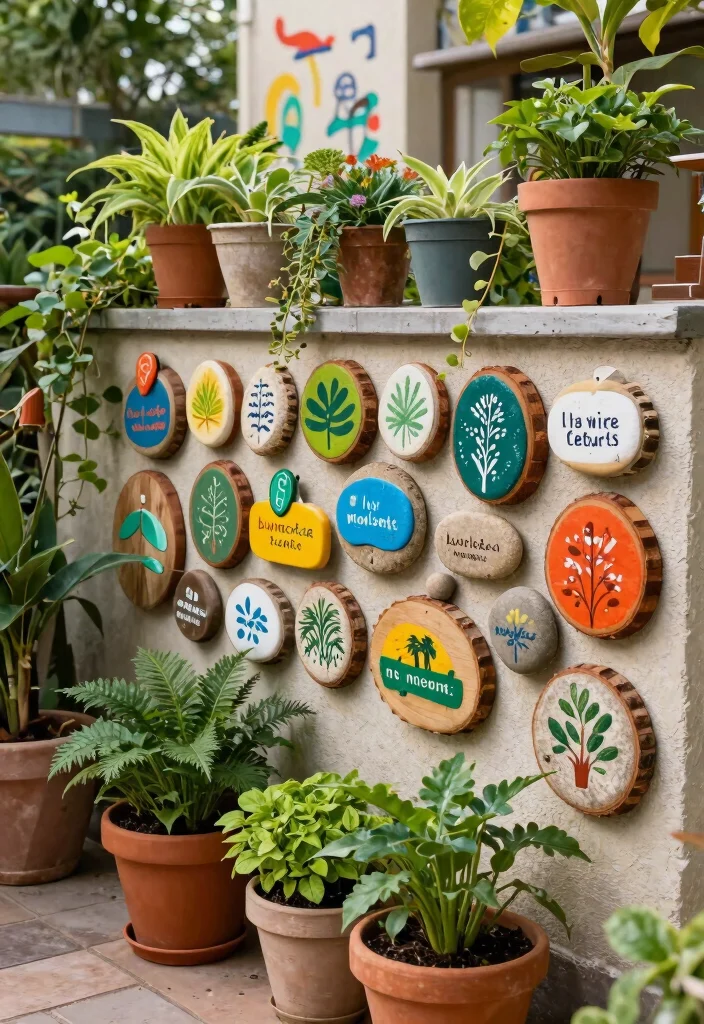 12 Stunning Patio Wall Decor Ideas to Personalize Your Space 11. Artistic Plant Labels 0