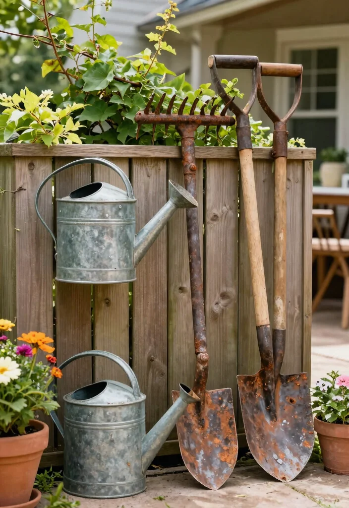 12 Stunning Patio Wall Decor Ideas to Personalize Your Space 7. Vintage Garden Tools Display 0