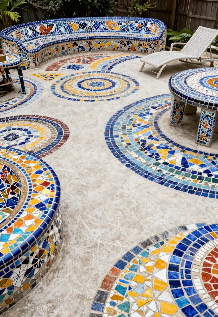13 Contemporary Cement Patio Ideas and Decor Transformations 10. Artful Mosaic Designs 0