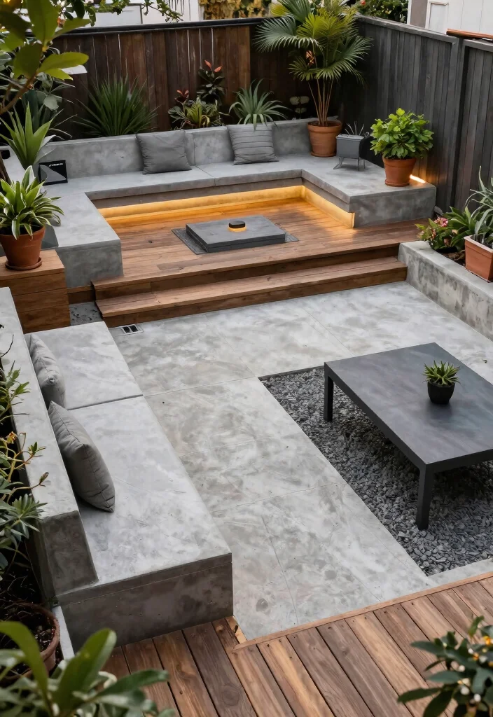 13 Contemporary Cement Patio Ideas and Decor Transformations 11. Mixed Materials Magic 0