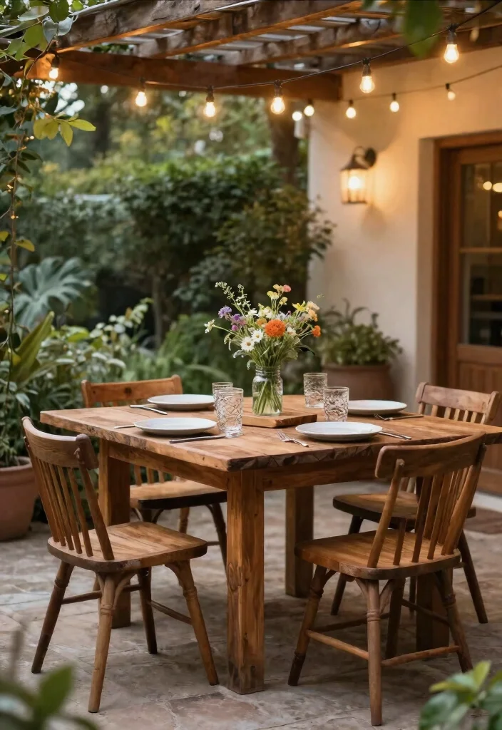 13 Timeless Rustic Patio Decor Ideas for a Farmhouse Vibe 11. Outdoor Dining Setup 0