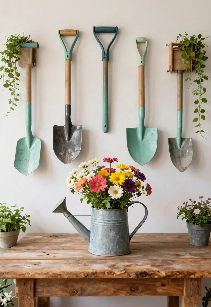 13 Timeless Rustic Patio Decor Ideas for a Farmhouse Vibe 3. Repurposed Garden Tools 0