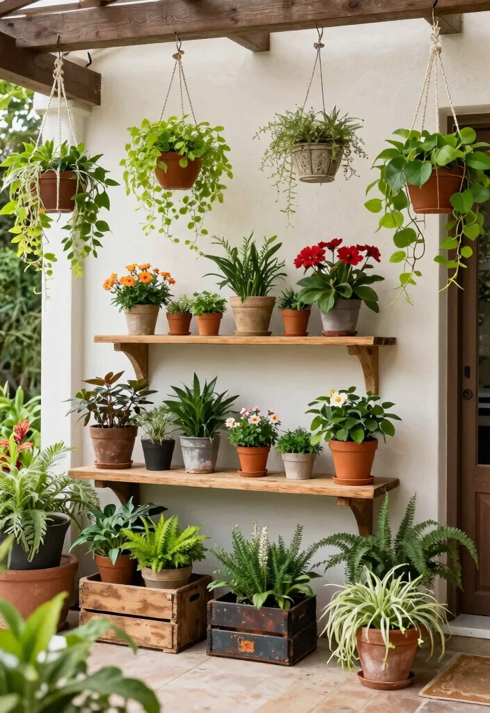 13 Timeless Rustic Patio Decor Ideas for a Farmhouse Vibe 9. Plant Hangers and Shelves 0