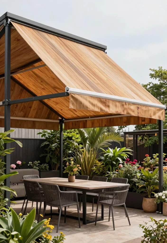 15 Beautiful Backyard Awning Ideas for Every Home Style 15. Mixed Material Awnings 0