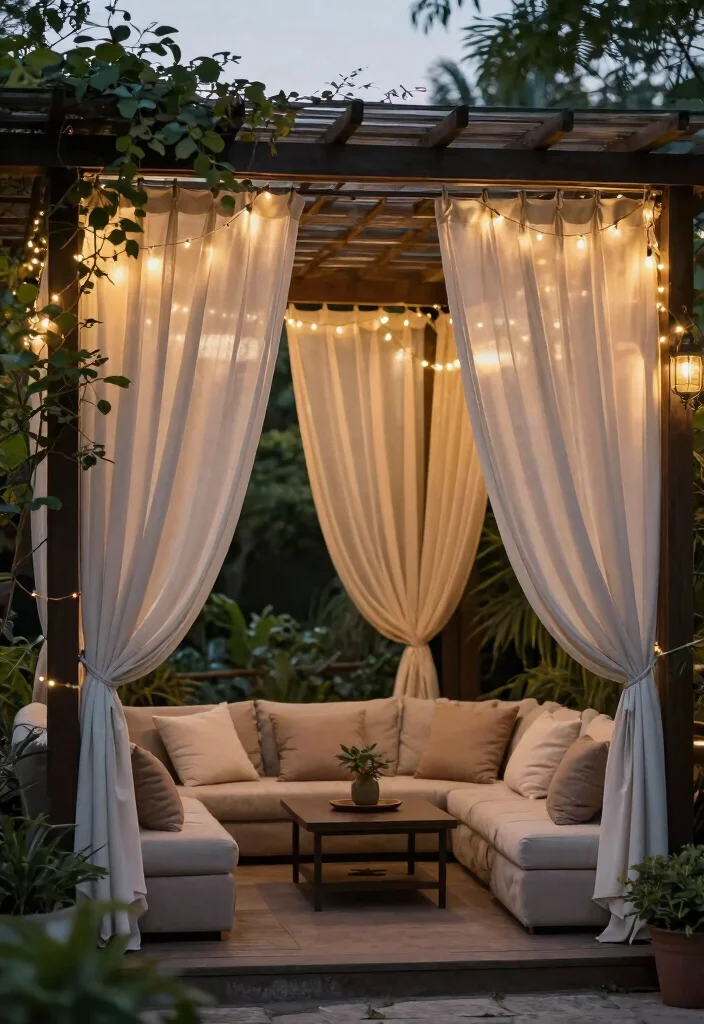 15 Beautiful Backyard Awning Ideas for Every Home Style 9. Pergola with Curtains 0