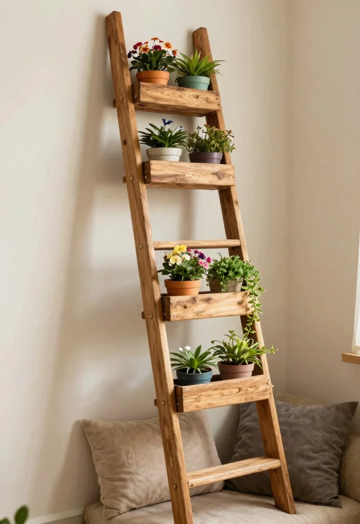 15 Creative Window Planter Box Ideas for a DIY Look 1. Vertical Wooden Ladder Planter 0