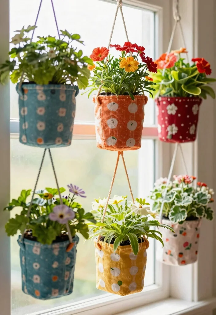 15 Creative Window Planter Box Ideas for a DIY Look 10. Colorful Fabric Planters 0