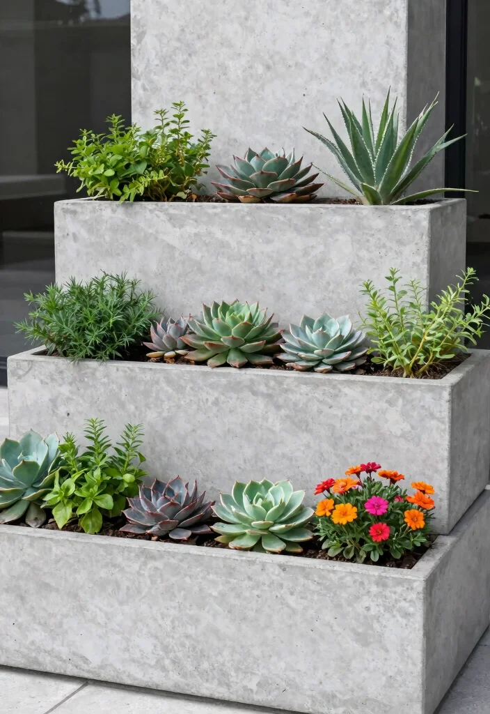 15 Creative Window Planter Box Ideas for a DIY Look 11. Stacked Concrete Planters 0