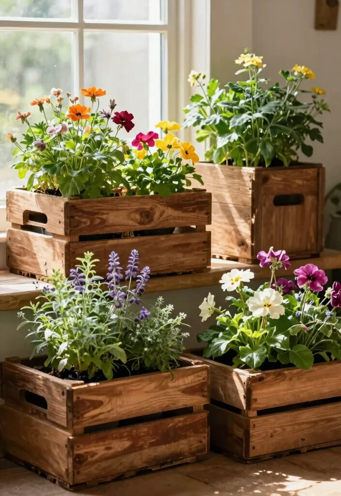 15 Creative Window Planter Box Ideas for a DIY Look 15. Wooden Crate Garden 0