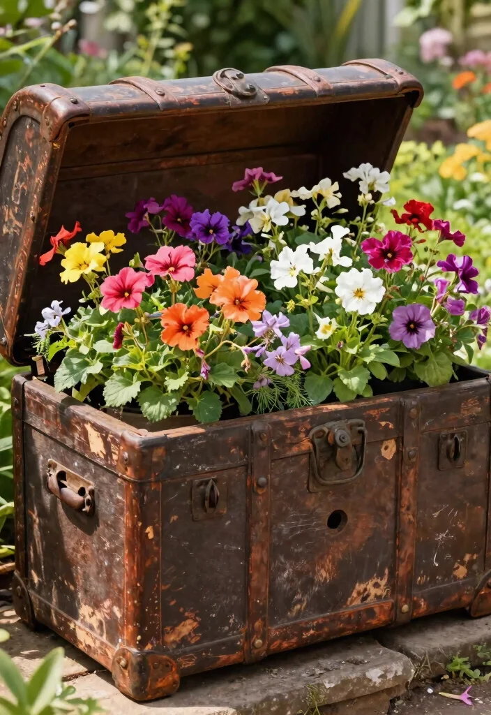 15 Stunning Window Flower Box Ideas for Instant Curb Appeal 10. Vintage Trunk Planters 0