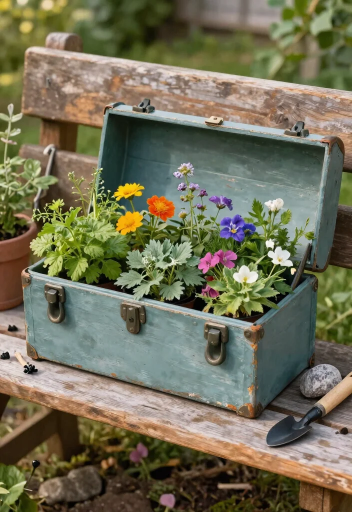 9 Rustic Vintage Window Box Ideas with Antique Flair 8. Vintage Toolbox Planters