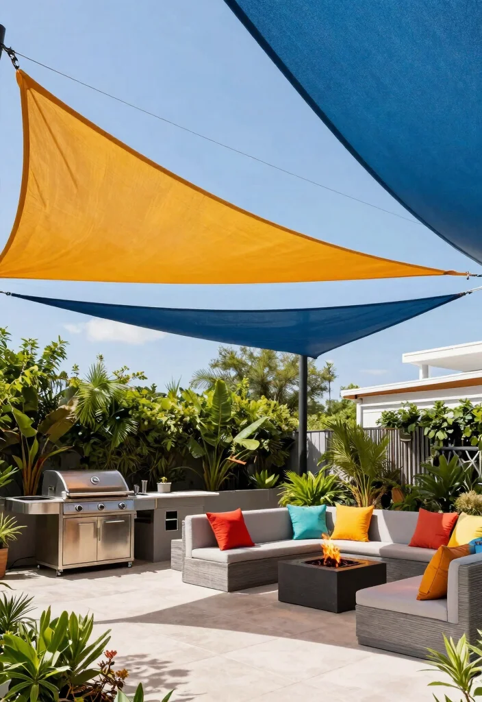 5 Best Grill Awning Ideas for the Perfect BBQ Station 5. Shade Sails for Modern Appeal 0