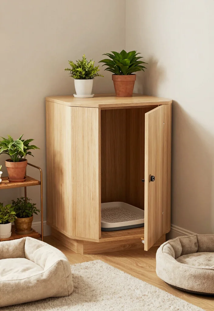 5 Discreet Window Litter Box Ideas for Small Spaces 2. The Hidden Corner Litter Cabinet 0