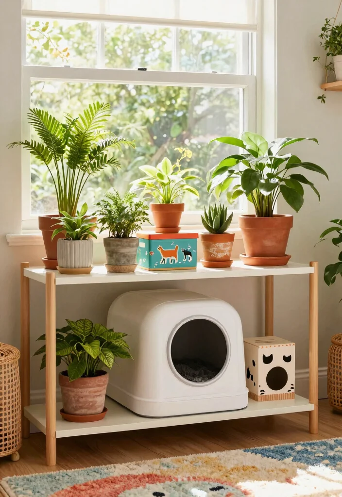 5 Discreet Window Litter Box Ideas for Small Spaces 3. The DIY Kitted Out Shelf 0