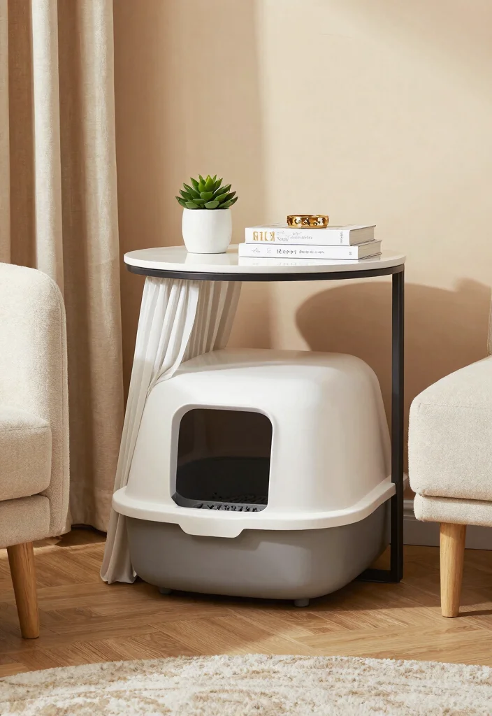 5 Discreet Window Litter Box Ideas for Small Spaces 4. The Stylish Side Table Litter Box 0