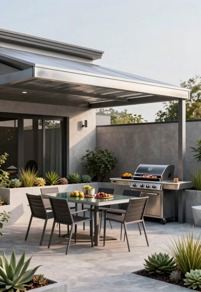 5 Functional BBQ Awning Ideas for Backyard Cooks 3. Modern Metal Awnings 0