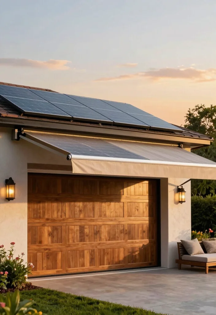 5 Modern Garage Awning Ideas for a Polished Home Exterior 4. Retractable Awning with Solar Panels 0