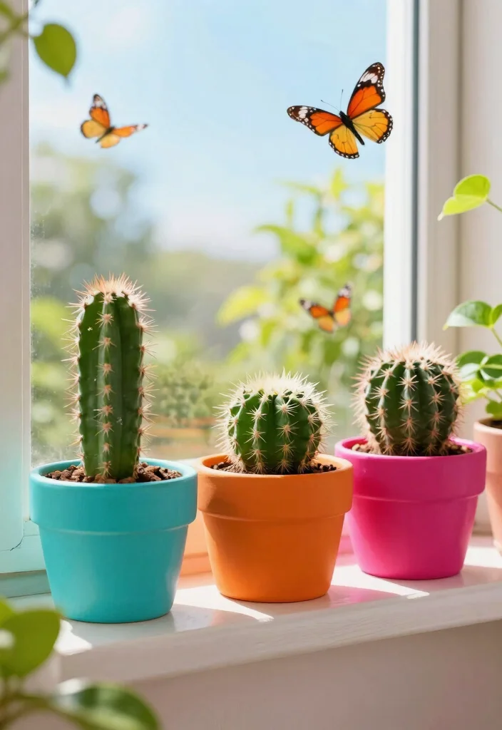 6 Desert Style Cactus Window Box Ideas for Heat 2. Colorful Ceramic Pots for a Pop 0