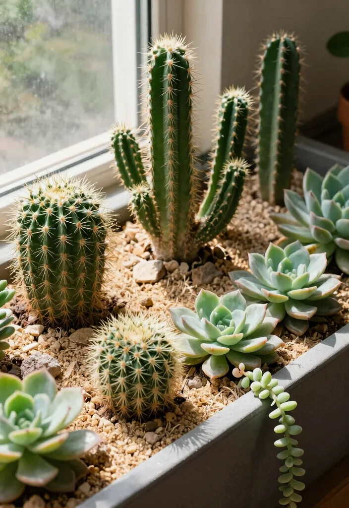 6 Desert Style Cactus Window Box Ideas for Heat 4. Textural Contrasts 0