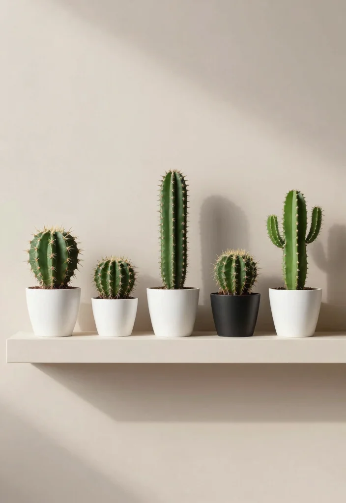6 Desert Style Cactus Window Box Ideas for Heat 5. Minimalist Elegance with Monochrome 0