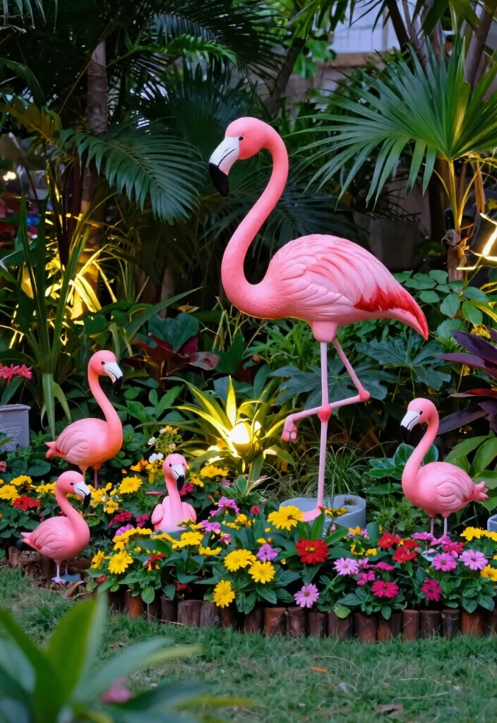 6 Fun Flamingo Patio Decor Ideas for Tropical Fun 1. Flamingo Garden Statues 0