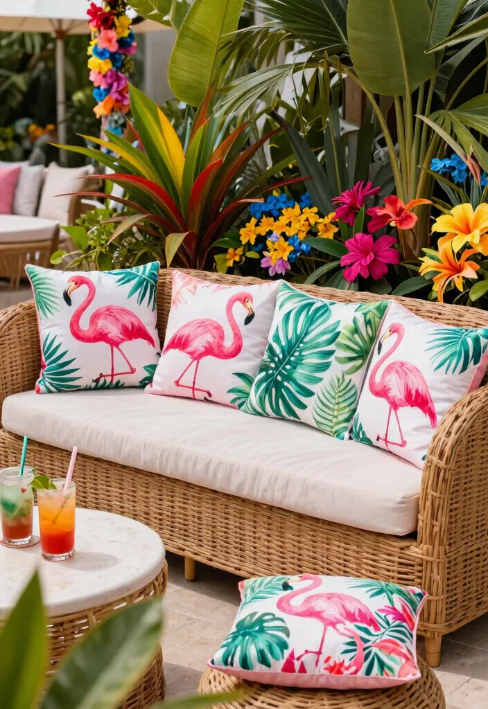 6 Fun Flamingo Patio Decor Ideas for Tropical Fun 2. Flamingo Printed Cushions 0